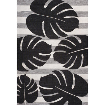 Allison Classic Beach Stripe And Monstera Leaf Indoor/Outdoor Area Rug